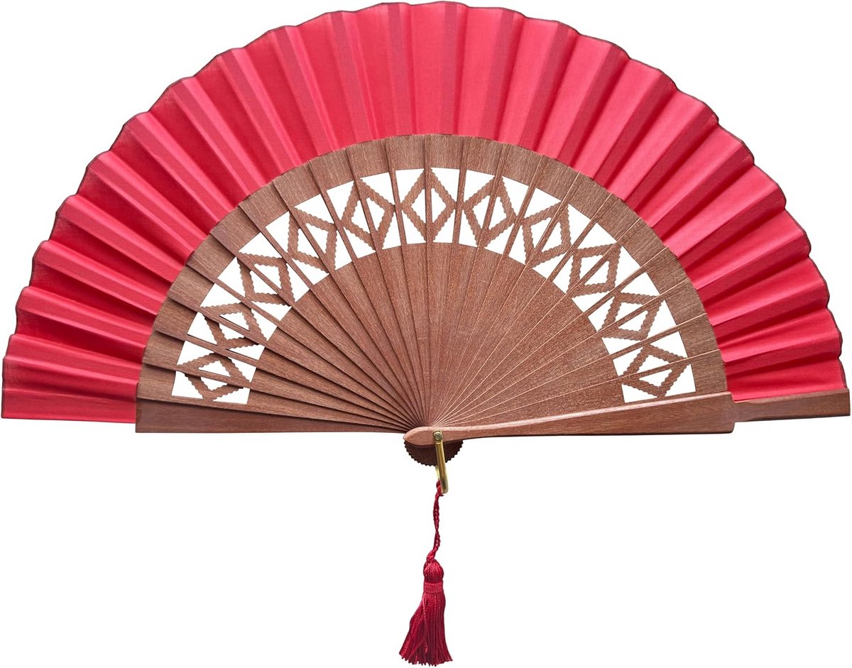 Spaanse Waaiers - Damesaccessoire - Koelte - 100% Katoen Satijn - 25.5cm - Rood