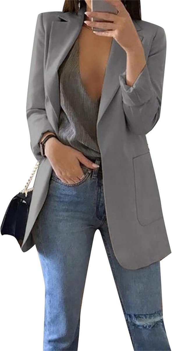 Dames Blazer Jas - Kort Jasje - Zakelijk Kantoor - Met Zakken - Effen