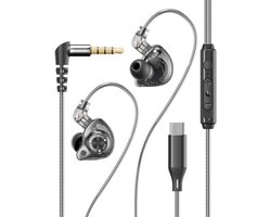 Bedrade In-ear Koptelefoon – HiFi Geluid – Afneembare 2-Pins Kabel – 3g Lichtgewicht – Ingebouwde Microfoon – Type-C / 3,5mm – Voor Muziek en Gaming