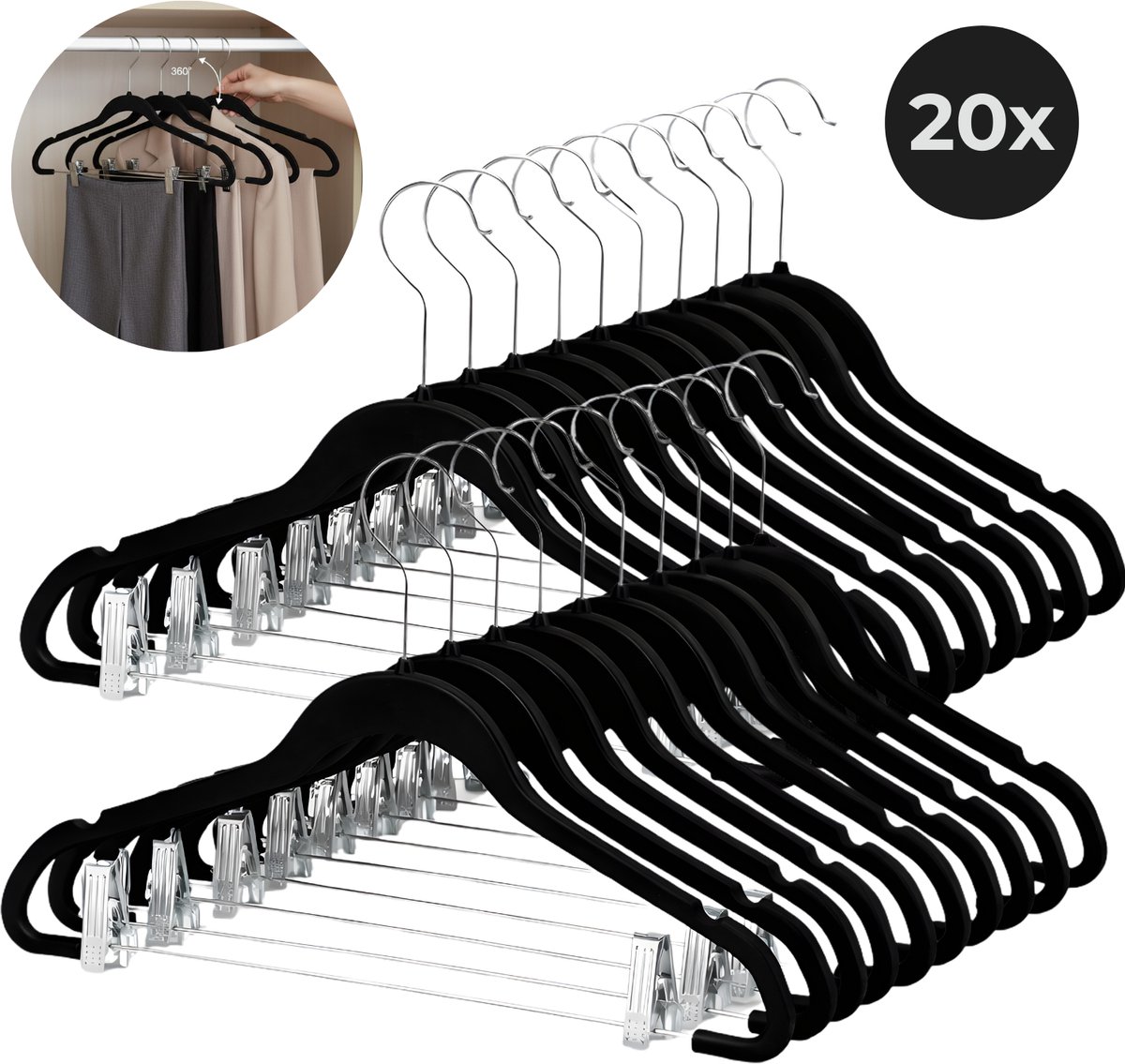 Lomera Broekhangers met Knijpers - Broekhanger met Knijpers - Kledinghangers met Knijpers - Knijperhangers - Broekklem Hanger - Rokhanger met Knijpers - Rokhangers met Knijpers - Broekhanger met Klemmen