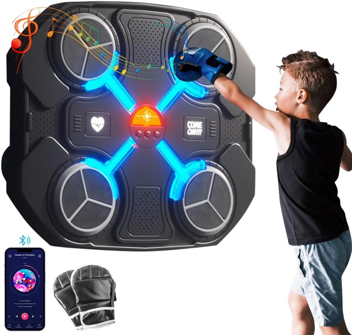 Muziek Boksmachine - Kinder Bokstraining - Thuis Fitness - Bluetooth Muziek Connectie - Wandmontage