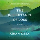 Boekcover voor 'The Inheritance of Loss' met een gestileerde berglandschap in groen en blauw, met een zwerm vogels en de titel.