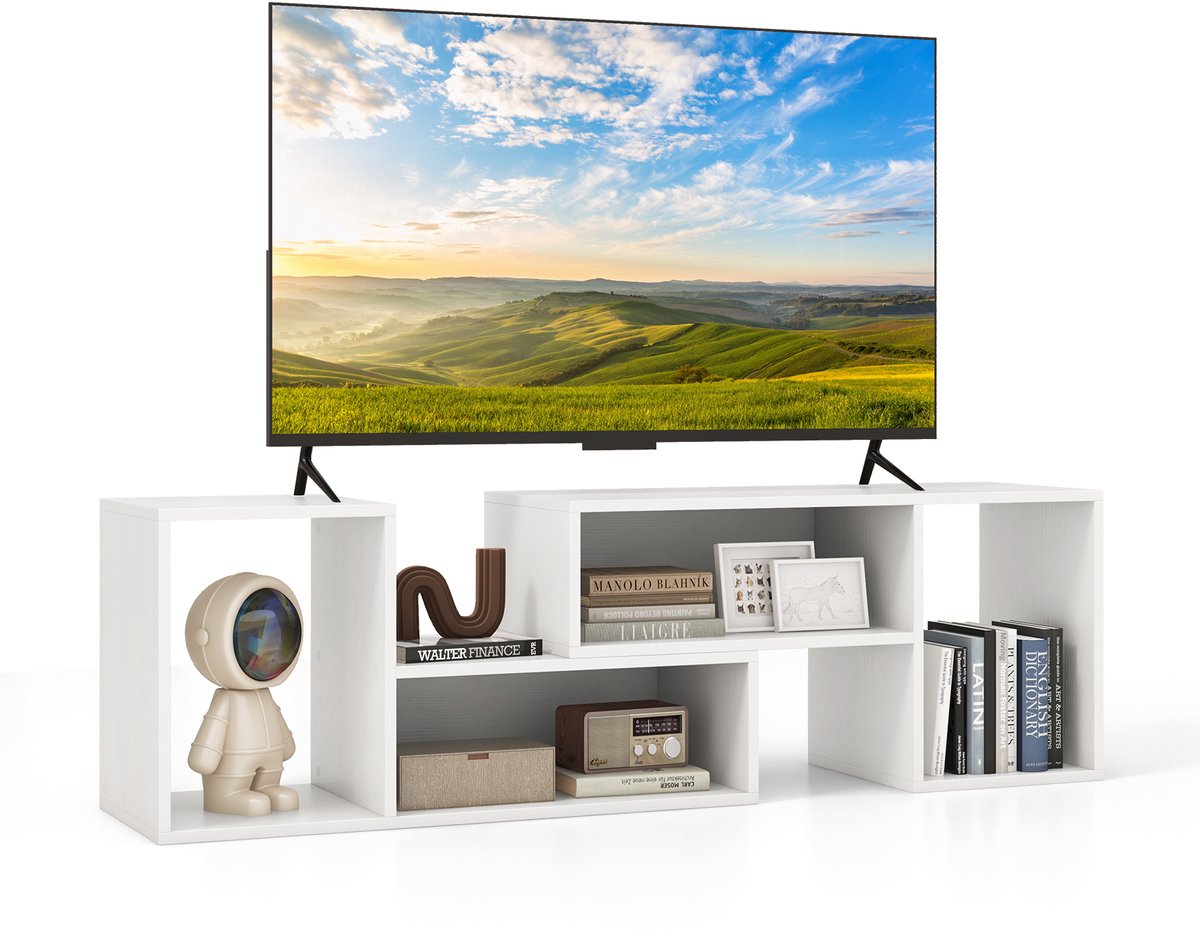 Costway Tv-kast, 2-delig, vrije combinatie, televisietafel voor tv's tot 152 cm, televisiekast met open planken, lowboard, multifunctioneel tv-rek voor woonkamer (wit)
