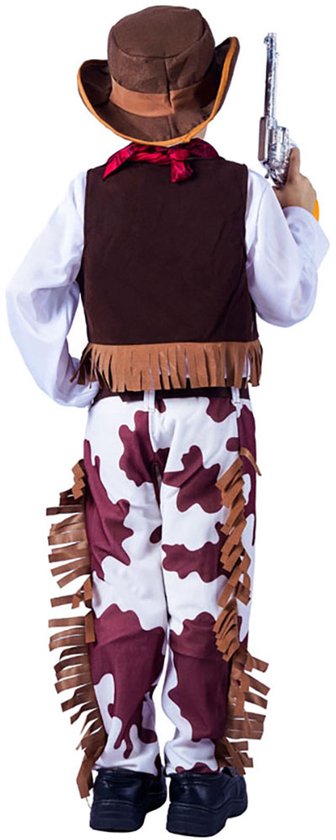 Een Klein Jongetje Met Een Cowboyhoed, Een Gilet En Een Geruit Shirt
