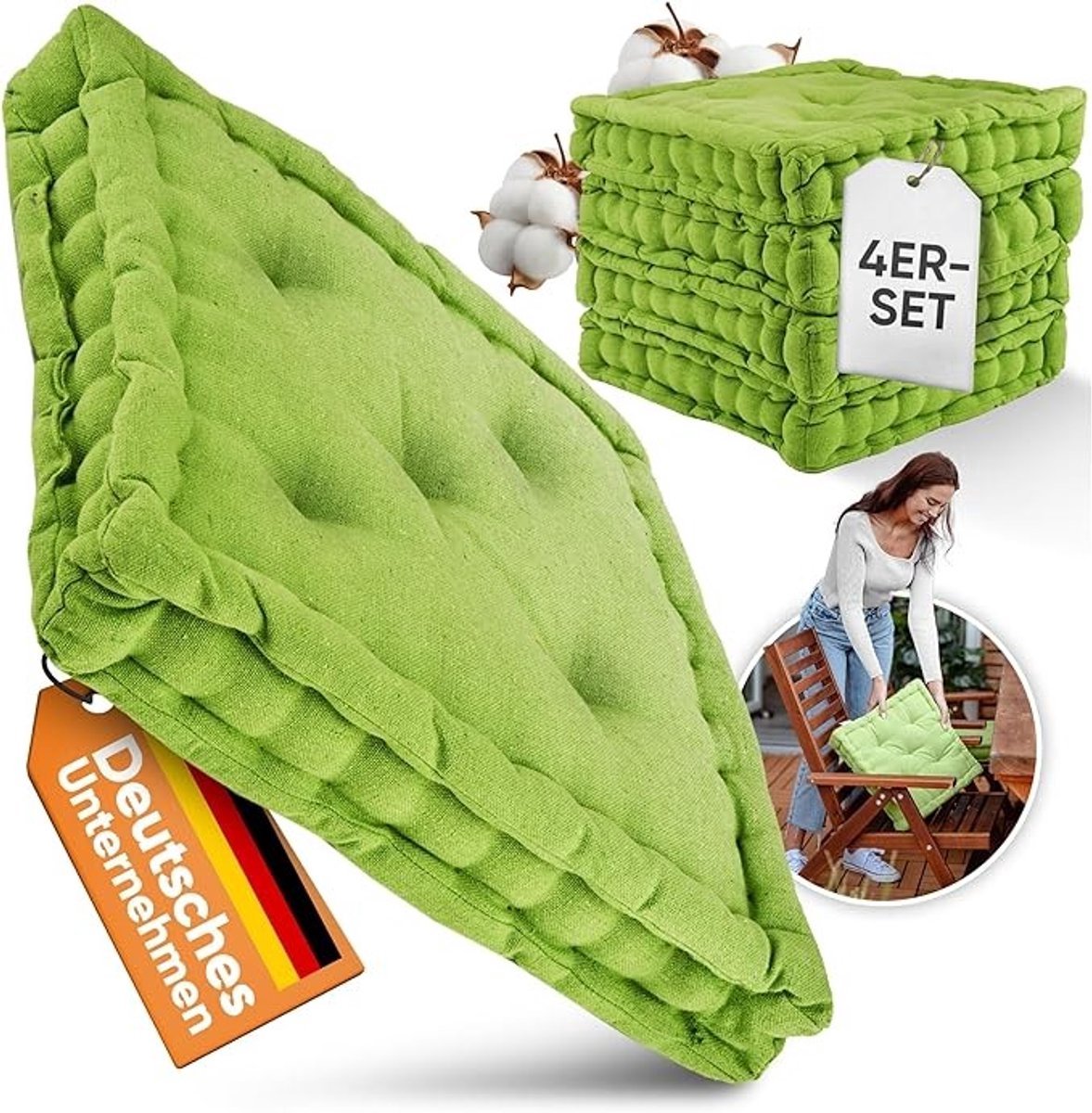 Set van 4 comfortabele zitkussens met katoenen hoes - 40x40 cm