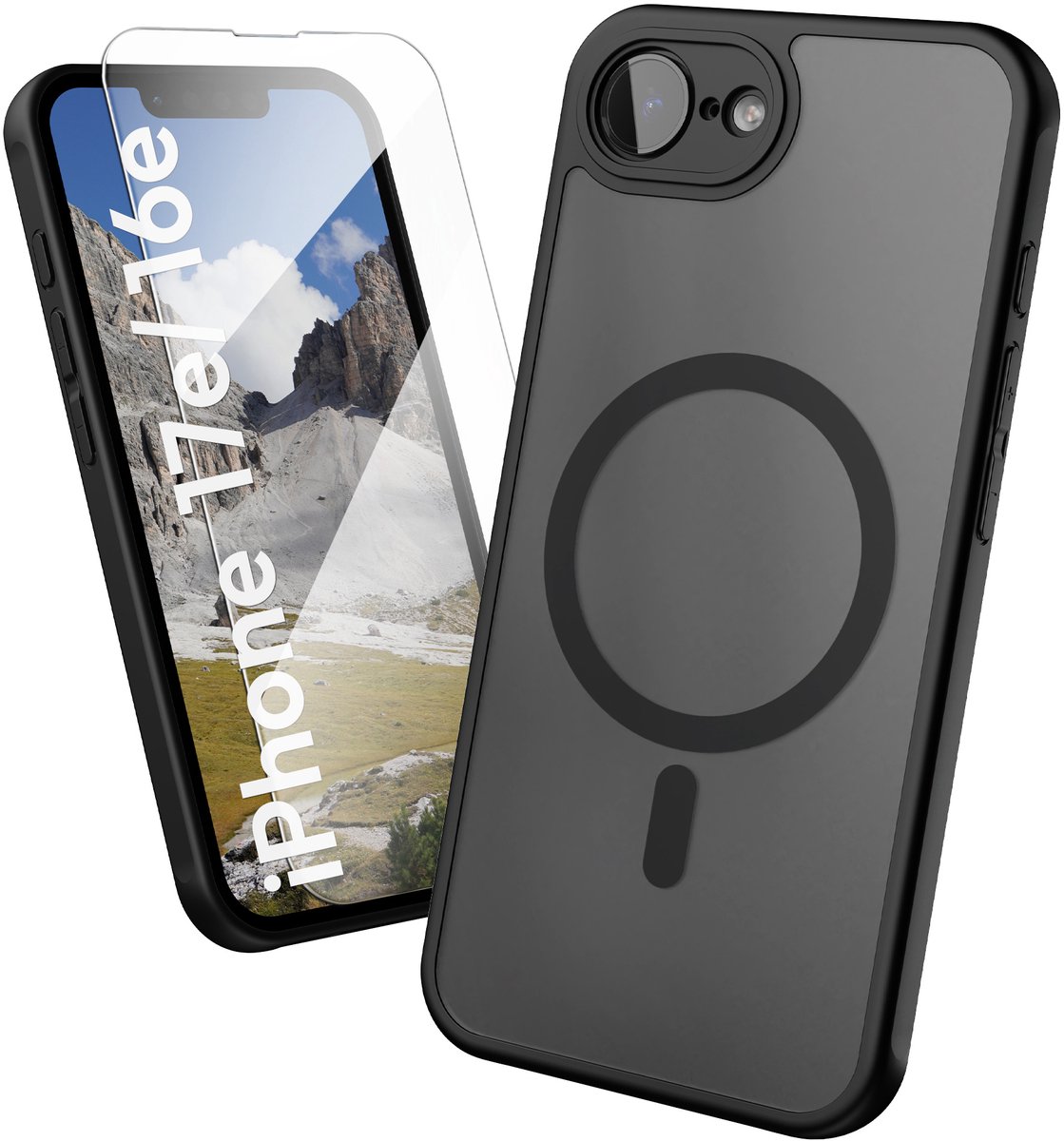 Oakshield Hoesje voor Apple iPhone 17e / iPhone 16e – Halftransparante Telefoonhoes – Schokbestendige Beschermhoes met Camerabescherming – Case in zwart