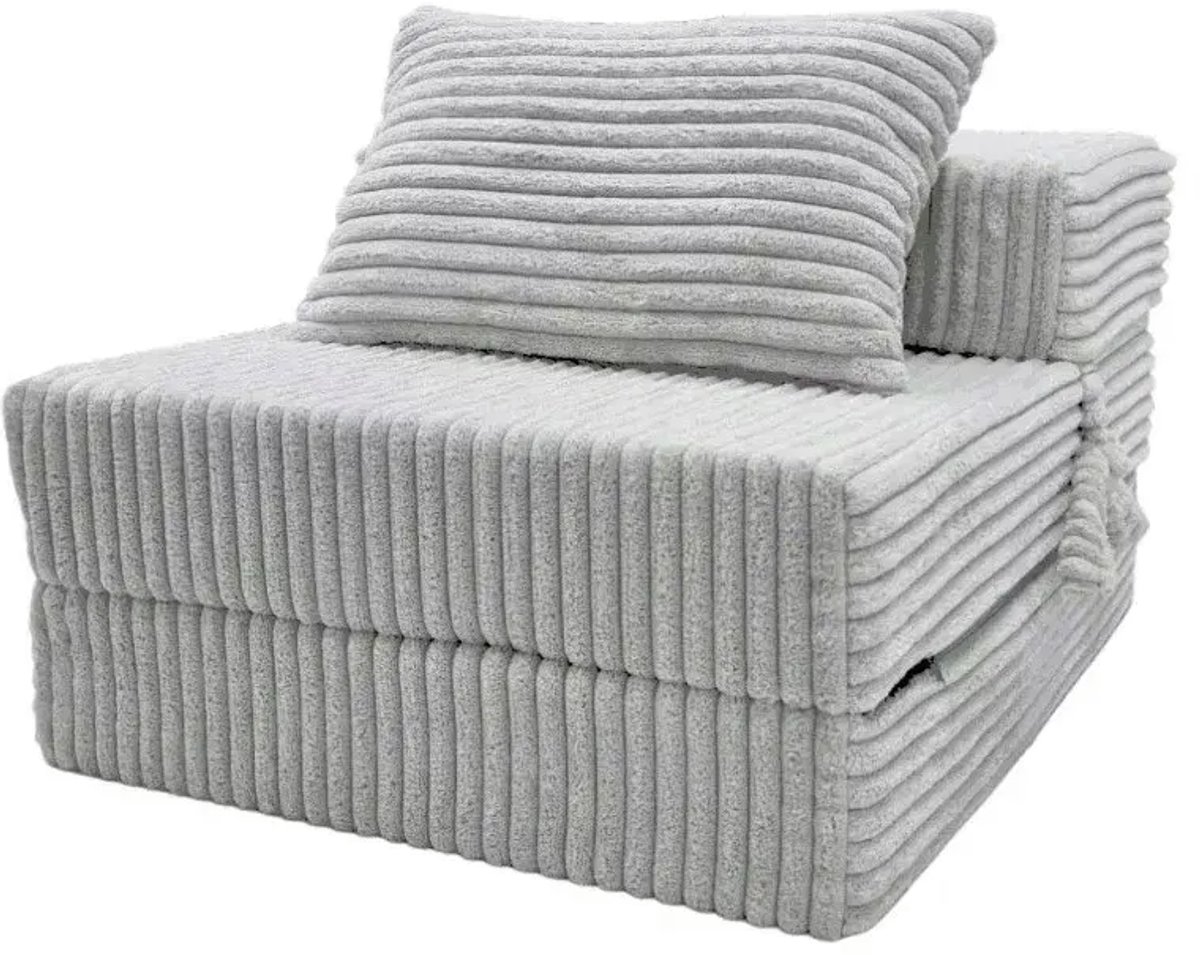 Opvouwbare Slaapstoel 2-in-1 200 x 70 x 15 cm – Corduroy Logeermatras en Vloermatras – Grijs