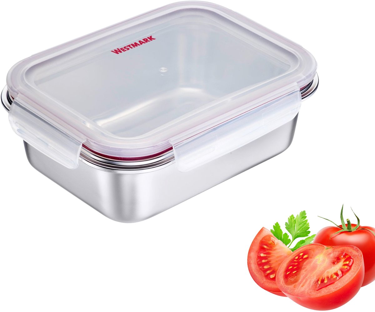 Westmark roestvrijstalen lunchbox – Lekvrije broodtrommel – Magnetron- en ovenbestendig, BPA-vrij – Bento-box voor school, werk en kinderdagverblijf – Zilver, 600 ml