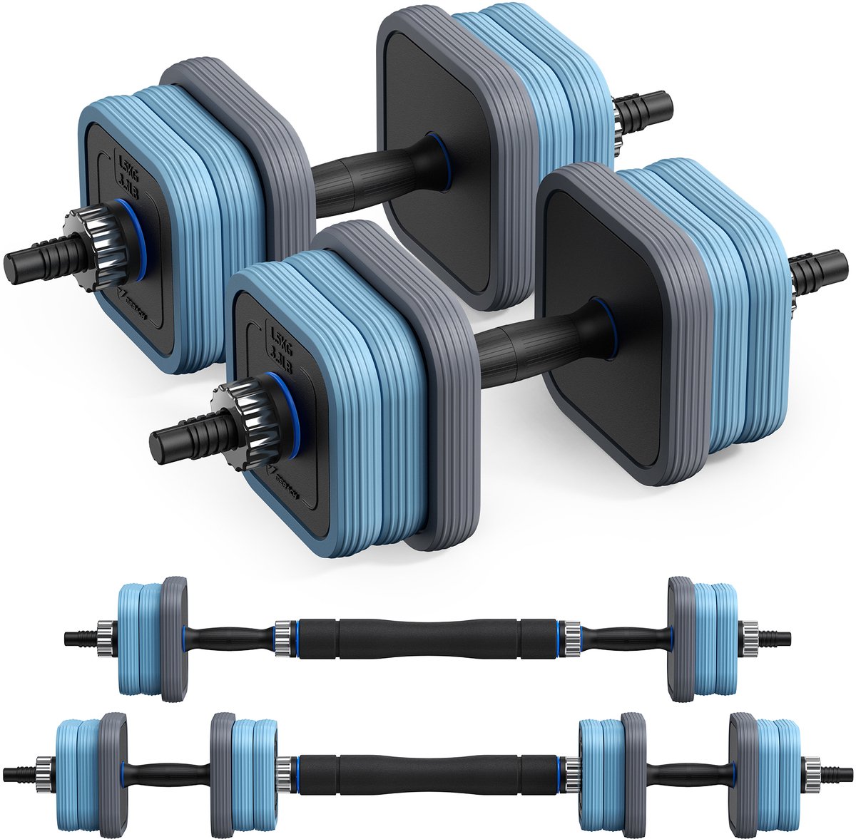 MERACH Dumbbells - 3 in 1 Hantelset - Verstelbare Gewichten - 20KG - Robuuste Grip - Voor Thuisfitness - Krachttraining - Robuust & Compact - Voor Mannen & Vrouwen