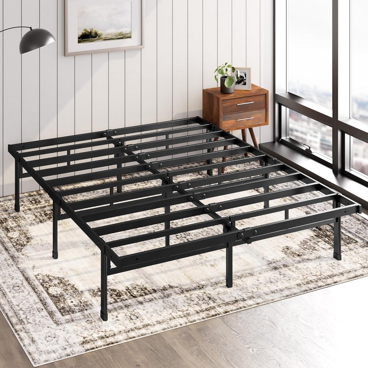 Metalen Platform Bed met Opbergruimte 135 x 190 cm - Zwart