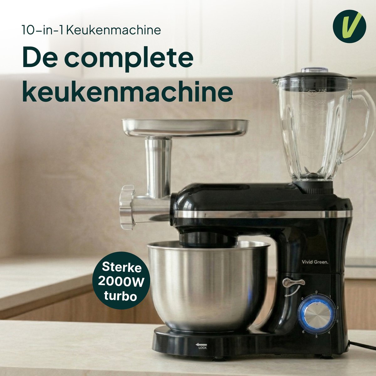 Vivid Green 2000W Keukenmachine 6.2L – 15 accessoires thumbnail 2