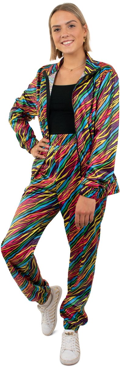 Jaren 80 Retro Trainingspak Kleurige Zebra Strepen Dames - Vrouw