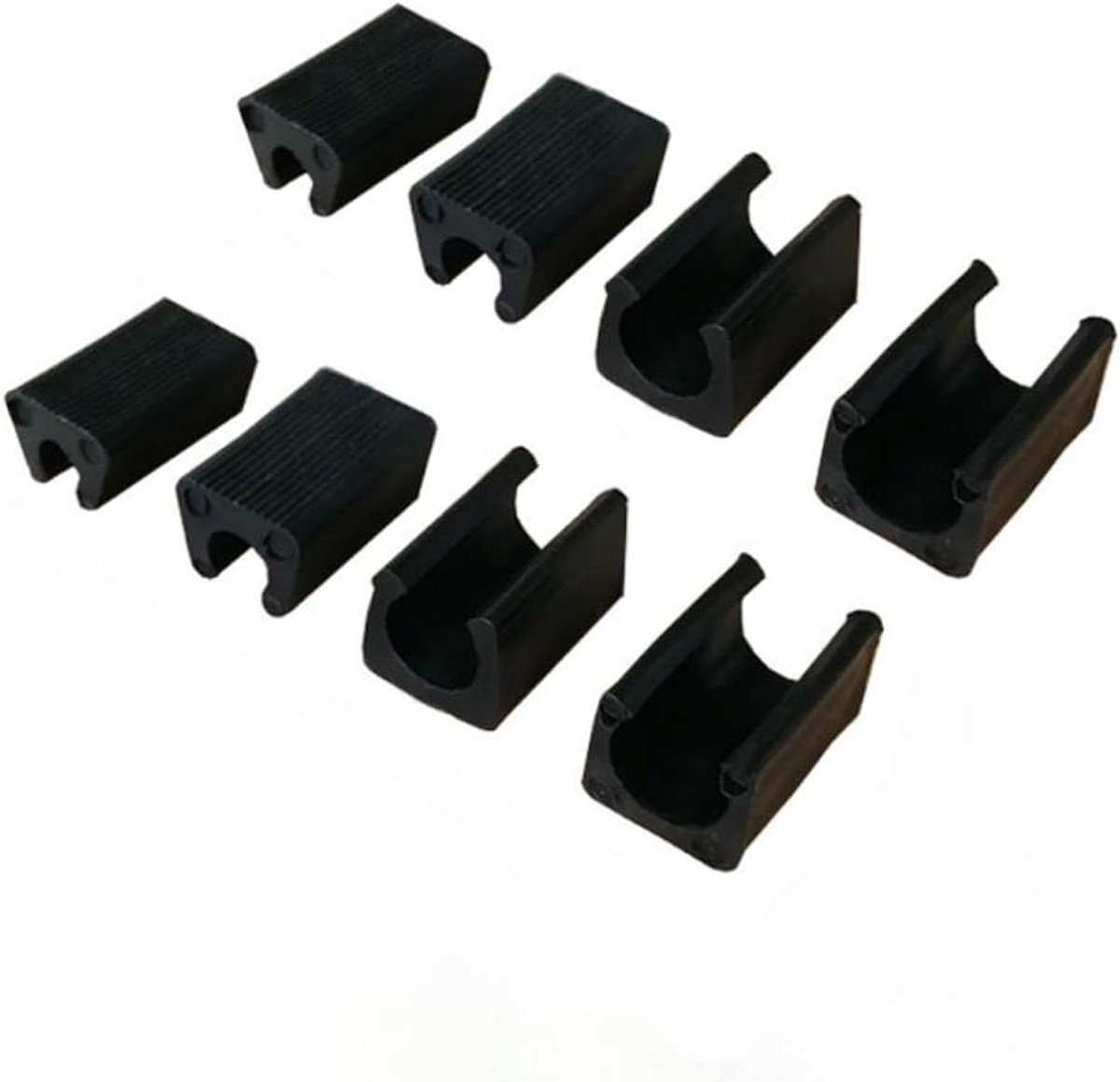 Allecto - Stoelpootdoppen - Vloerbeschermers - Zwarte kunststof pluggen - Voor ronde stoelpoten - Pak van 8 U-vormige doppen, beschermkappen, antislip, boogstoel, 6 inch.
