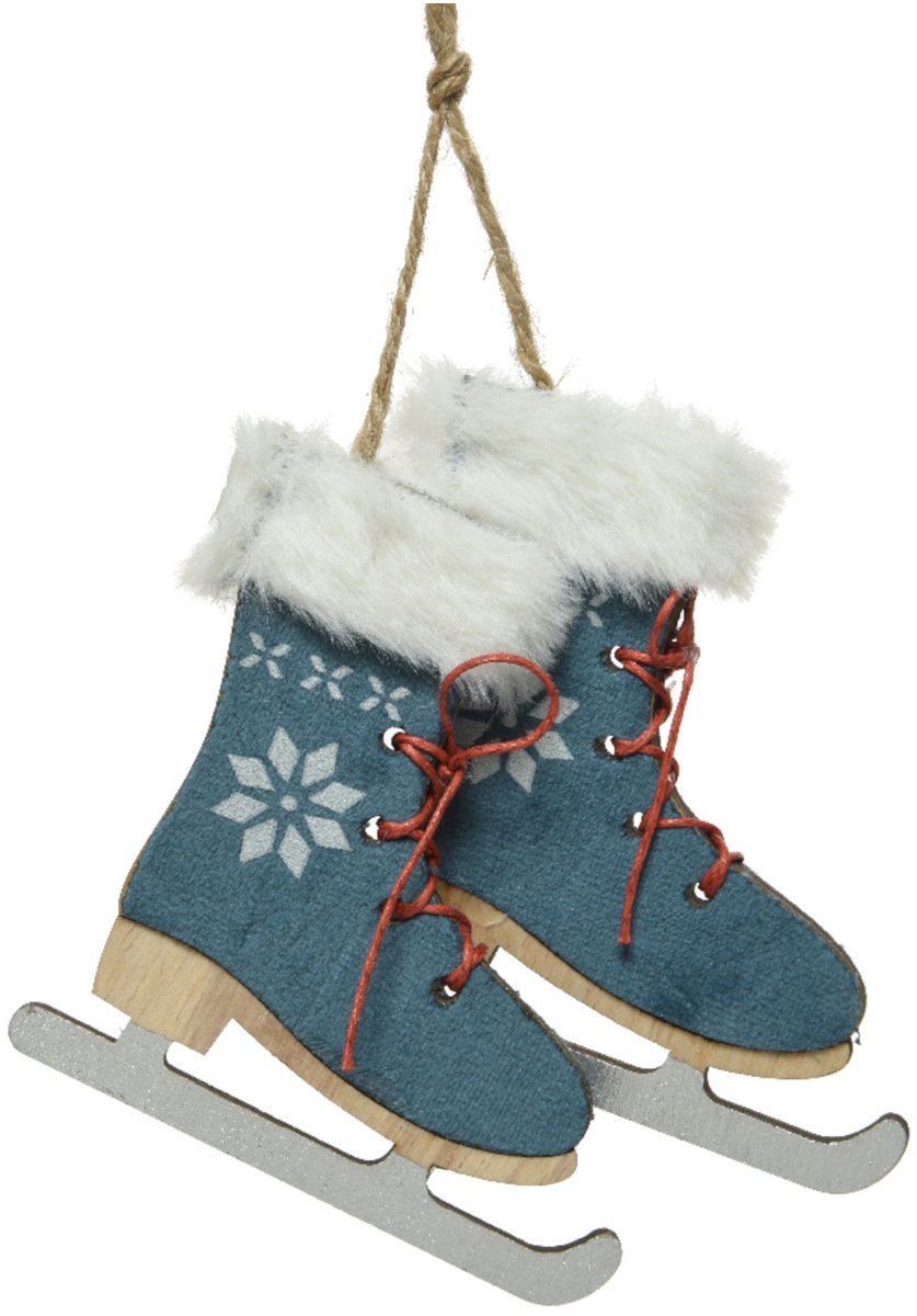 KAEMING B.V. - Kerstboomhanger blauwe schaatsen 9 cm met imitatiebont