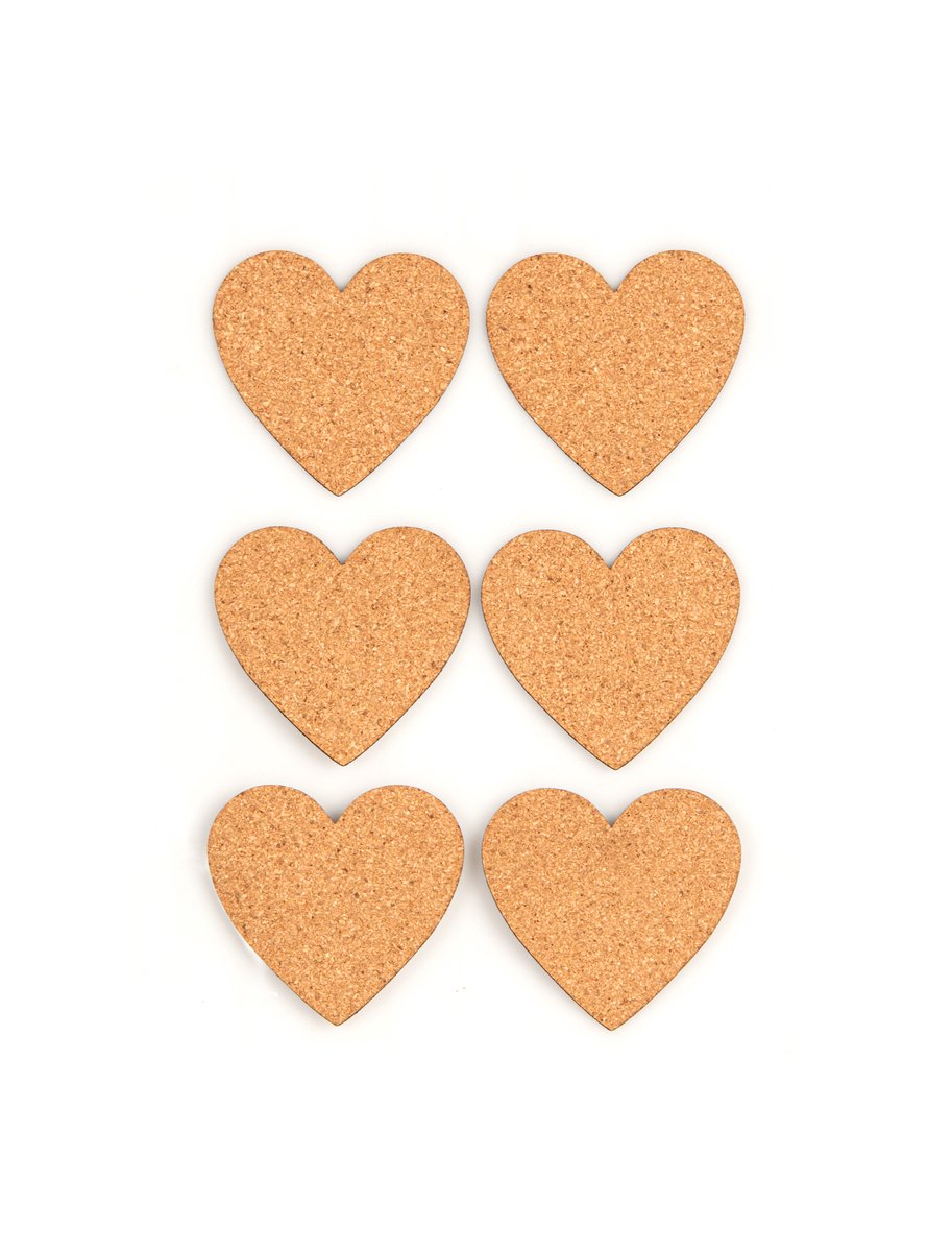 CHAKS - 6 zelfklevende hartetiketten van kurk 7,5 x 4,5 cm voor bruiloft