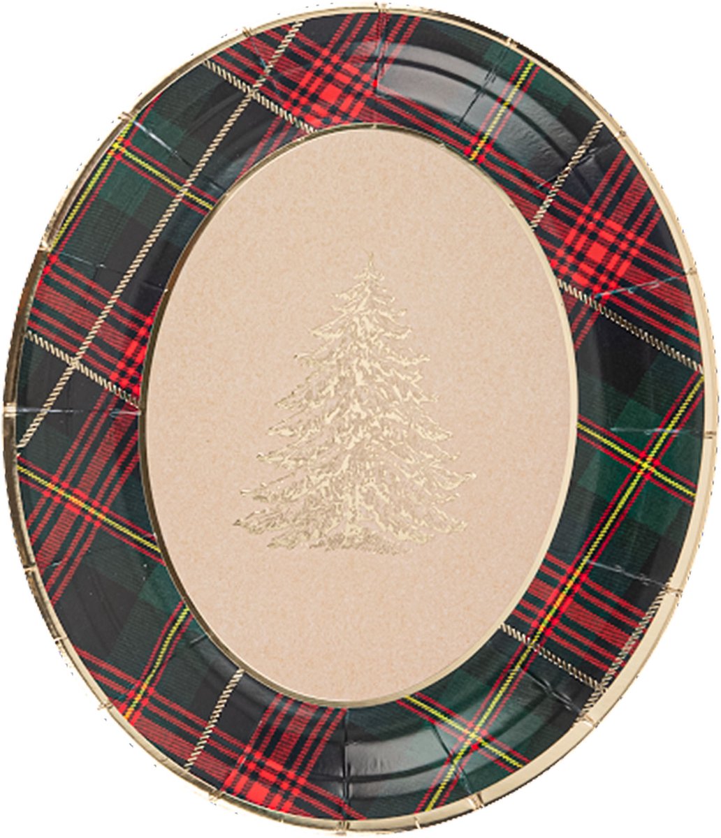 ARTYFETES - 4 ovale kartonnen kersttartan dienbladen 31,5 x 26 cm