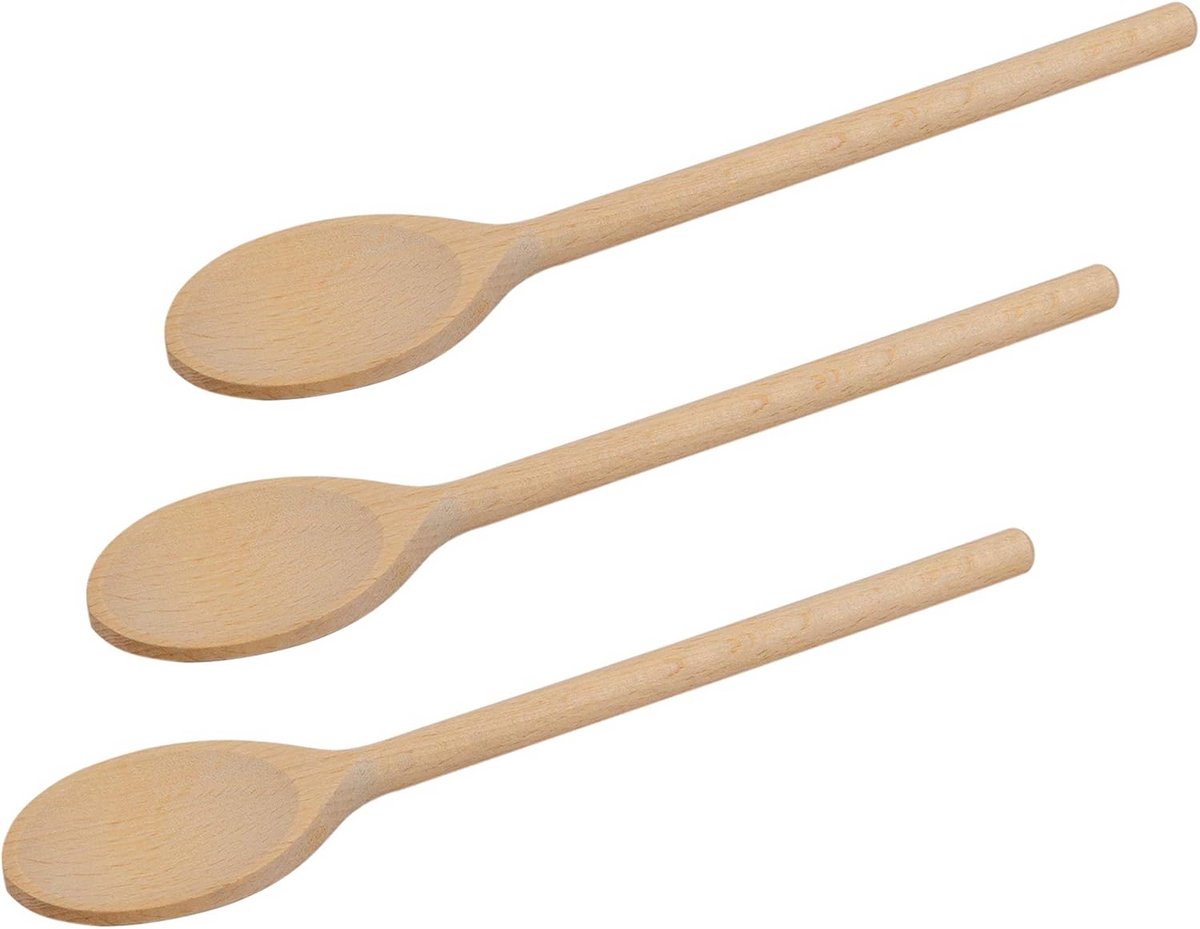 Set van 3 Houten Menglepels met Lang Handvat - Beukenhout - 10 Inch