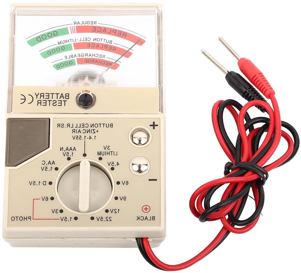 Universele Batterijtester Met Digitaal Display - Test 9V, 1,5V en Knoopcel Batterijen - Levensduur Checker - Geschikt voor Diverse Modellen - Grijs.