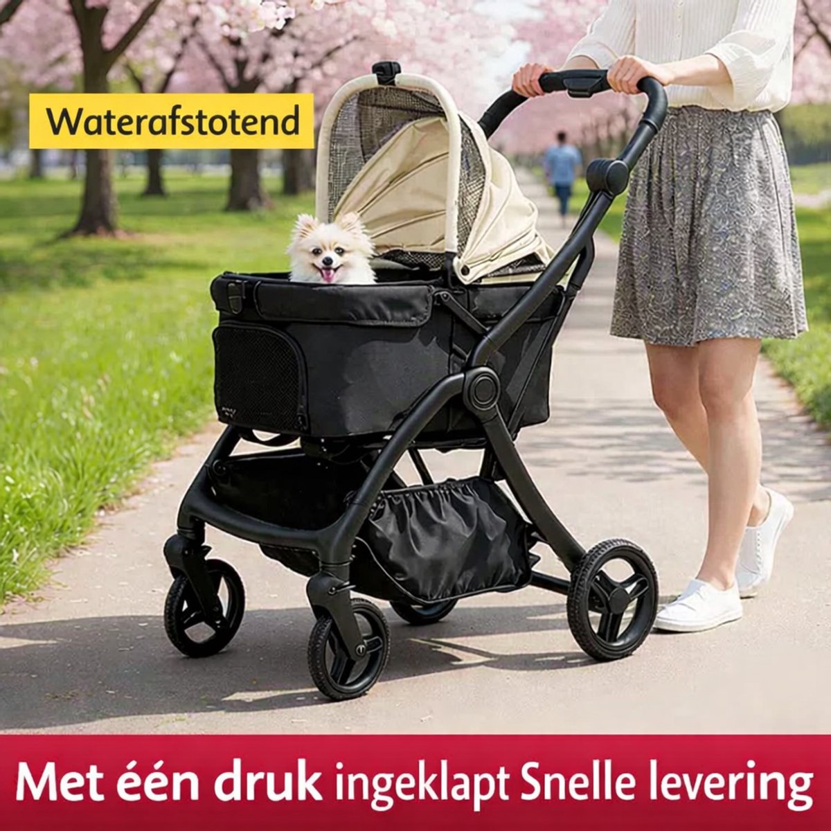 Hondenbuggy / Huisdierenwagen – Inklapbaar met Eén Knop – Lichtgewicht & Stevig – Grote Ruime Cabine – Geschikt voor Kleine & Middelgrote Honden