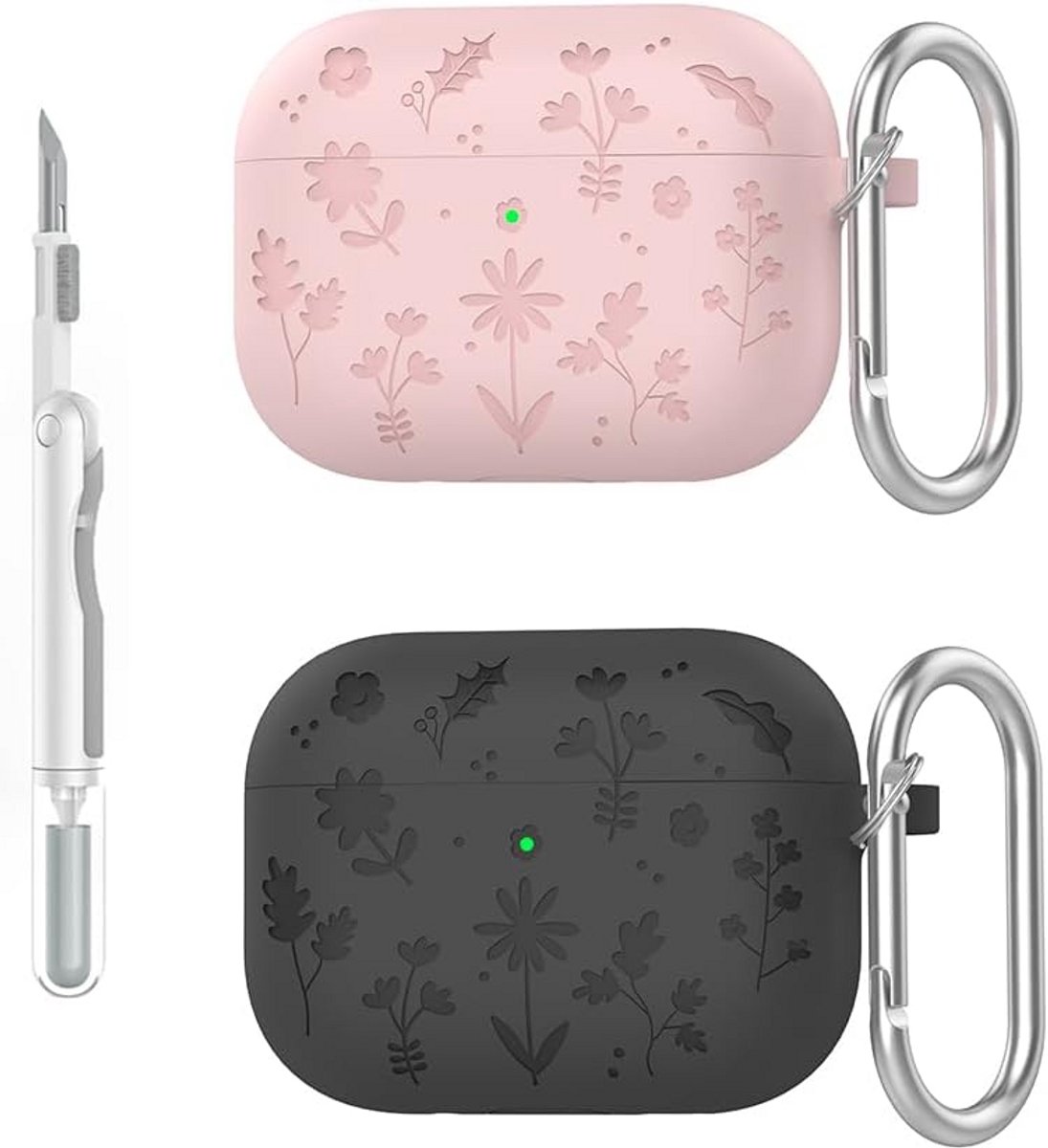 Beschermhoes voor AirPods Pro 3 (2025) Siliconen met Bloemenprint | Inclusief Sleutelhanger en Schoonmaakset