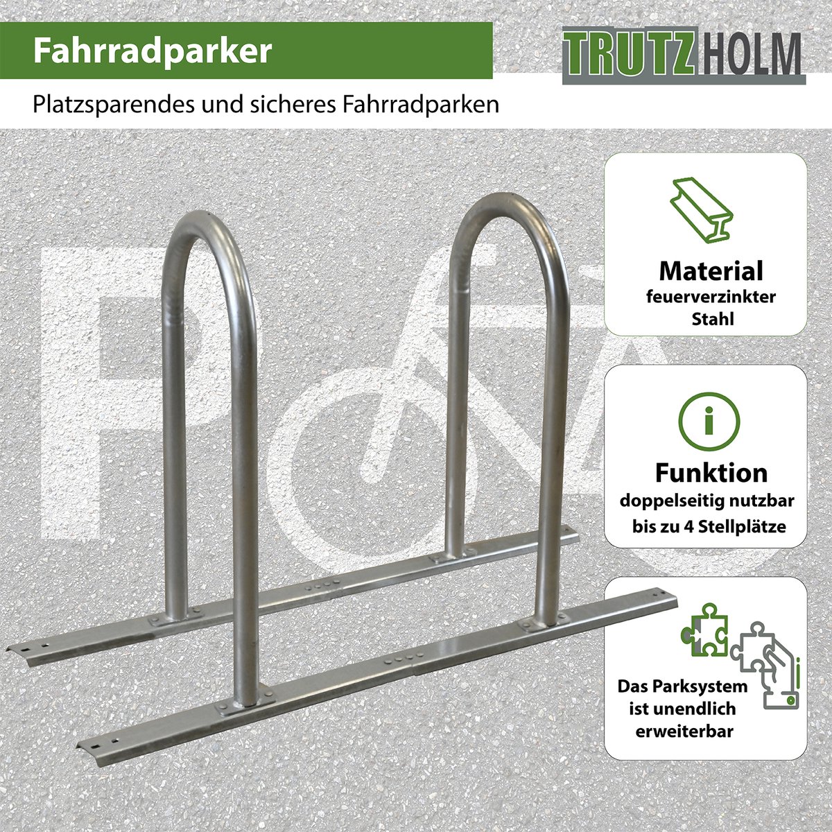 Fietsenrek 140 x 88 cm thermisch verzinkt staal Ø 50 mm grijs vrijstaande Fietsenrek Parker type U
