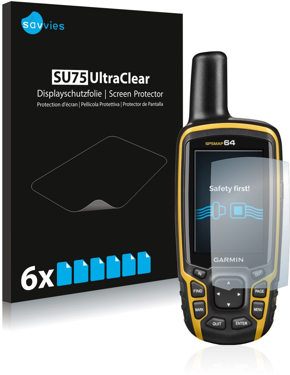 Savvies - Screenprotector voor Garmin GPSMAP 64 - Folie Beschermfolie transparant 6 Stuks