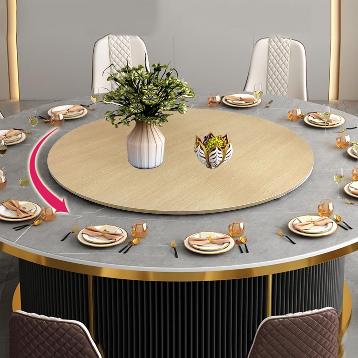 Grote Houten Lazy Susan Draaiplateau voor Eettafel - 360° Roterend Serveerblad