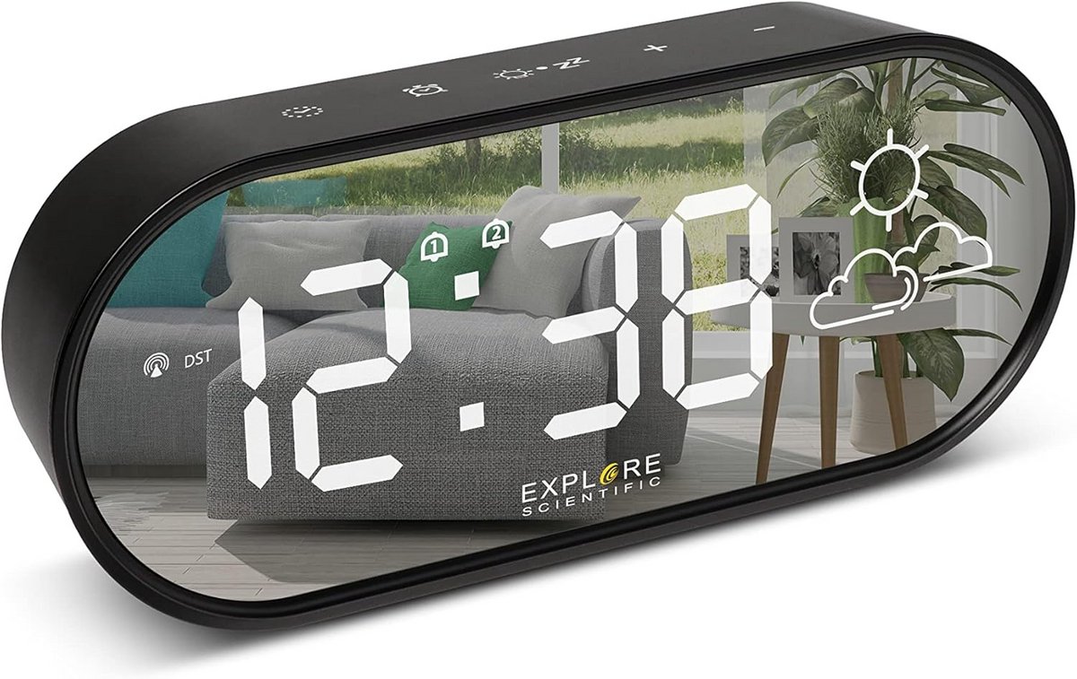 Design Weerklok met Temperatuurweergave, Dubbel Alarm en Softtouch Bediening - Zwart