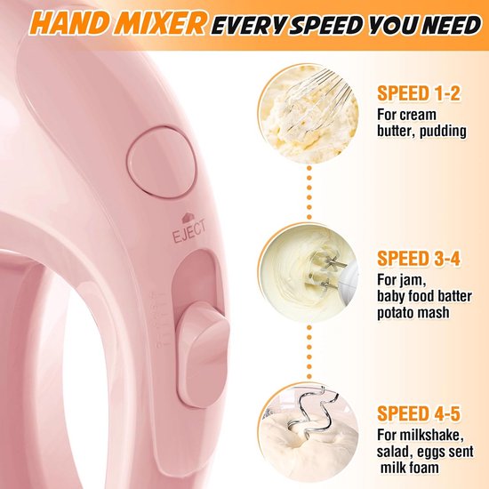 Krachtige Elektrische Handmixer Roze - 5 Snelheden & Complete Accessoireset — afbeelding 2