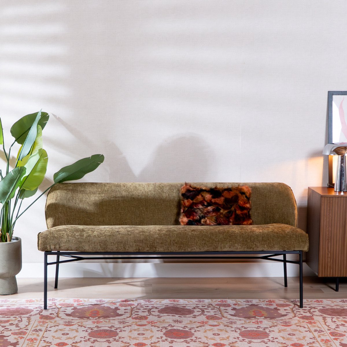 Bronx71® Eetkamerbank Momo chenille olijfgroen 185 cm - eettafelbank - eetbank