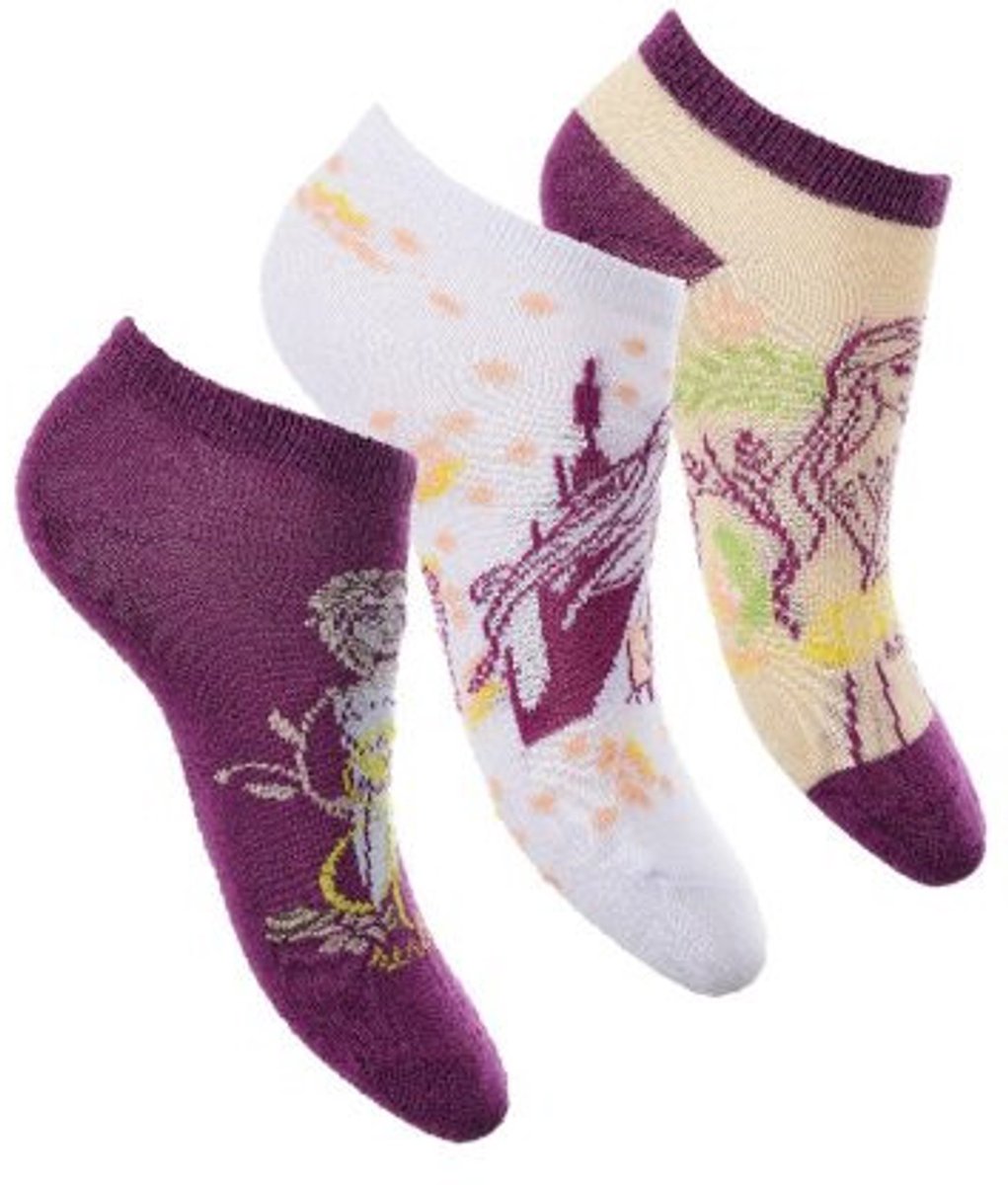 Disney Frozen Sokken - Maat 31-34 - Korte sokken - 3 paar - Kindersokken - Voor kinderen - Rood - Beige - Wit