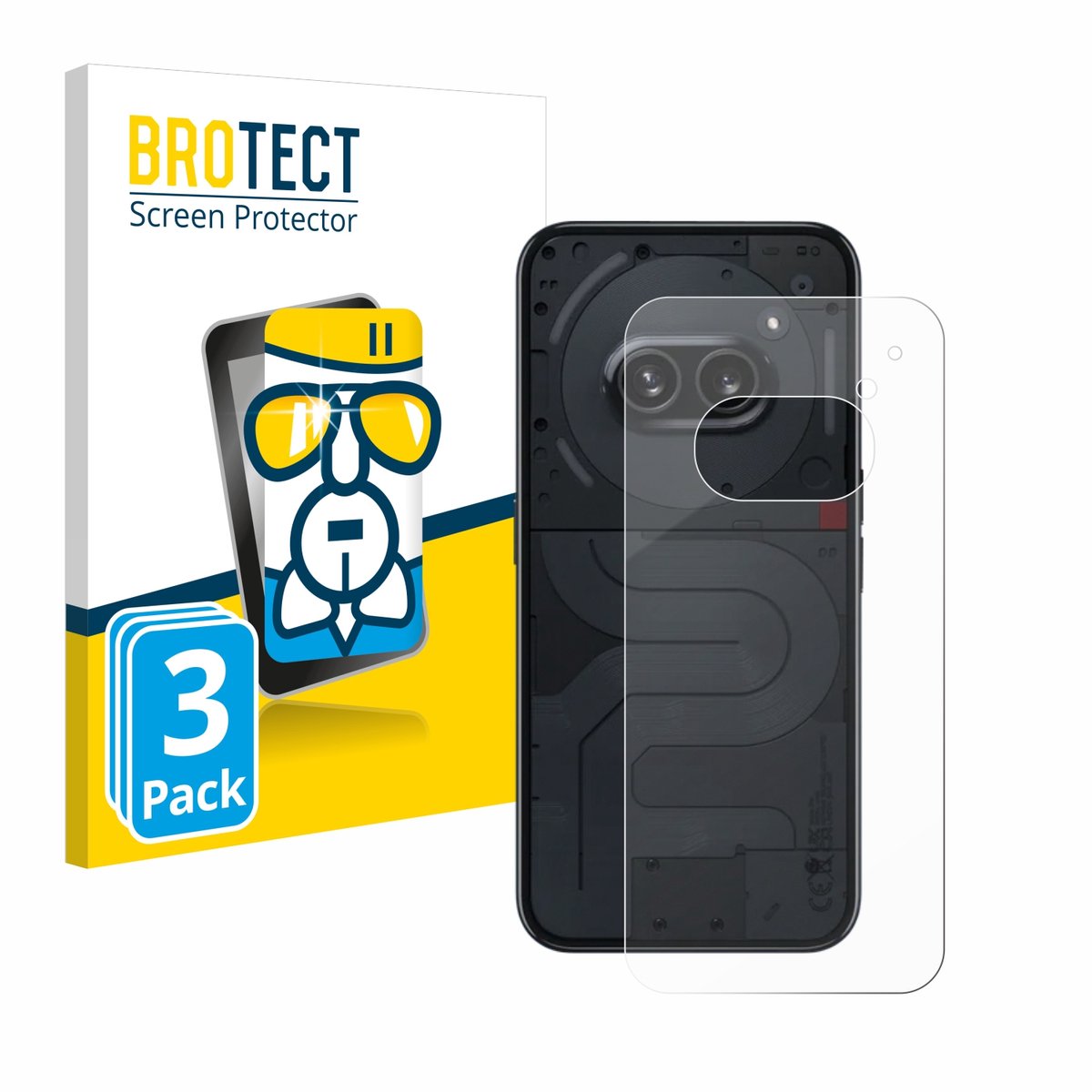 Screenprotector 3 Stuks voor Nothing Phone (2a) (Achterkant) Beschermglas transparant