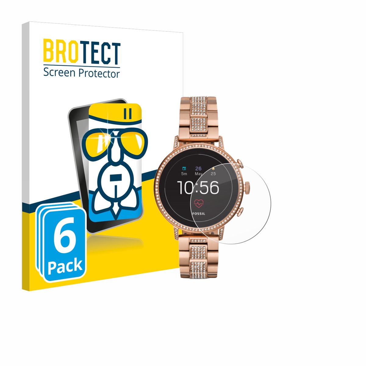 Screenprotector 6 Stuks voor Fossil Q Venture HR (4.Gen) Beschermglas transparant