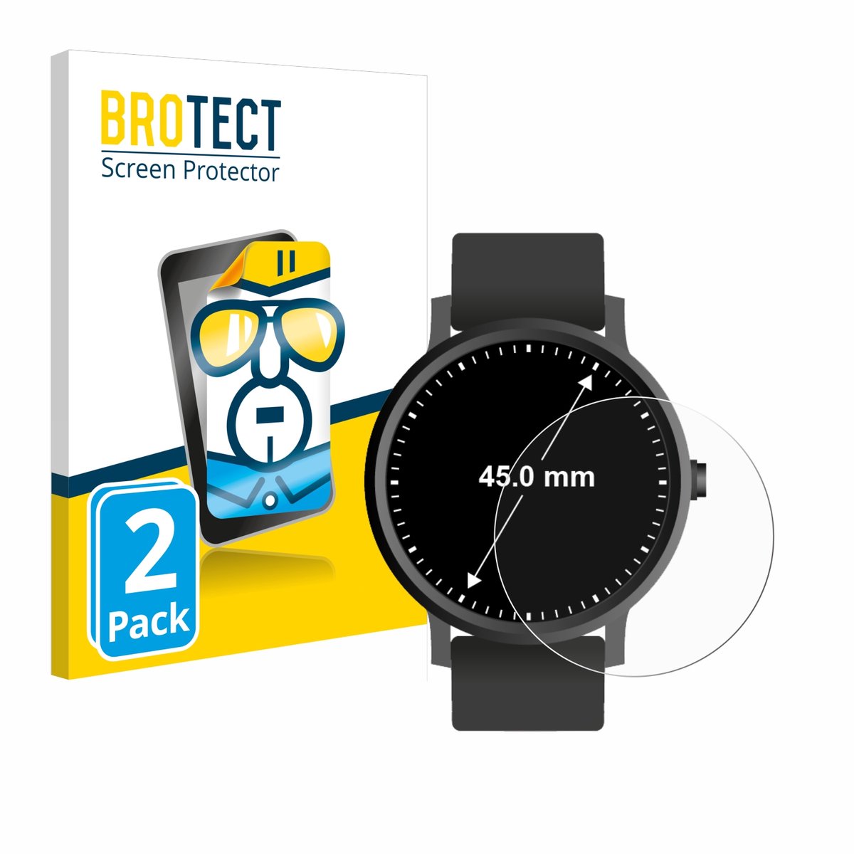 BROTECT - Screenprotector voor Horloges (Rond, ø: 45 mm) - Folie Beschermfolie transparant 2 Stuks