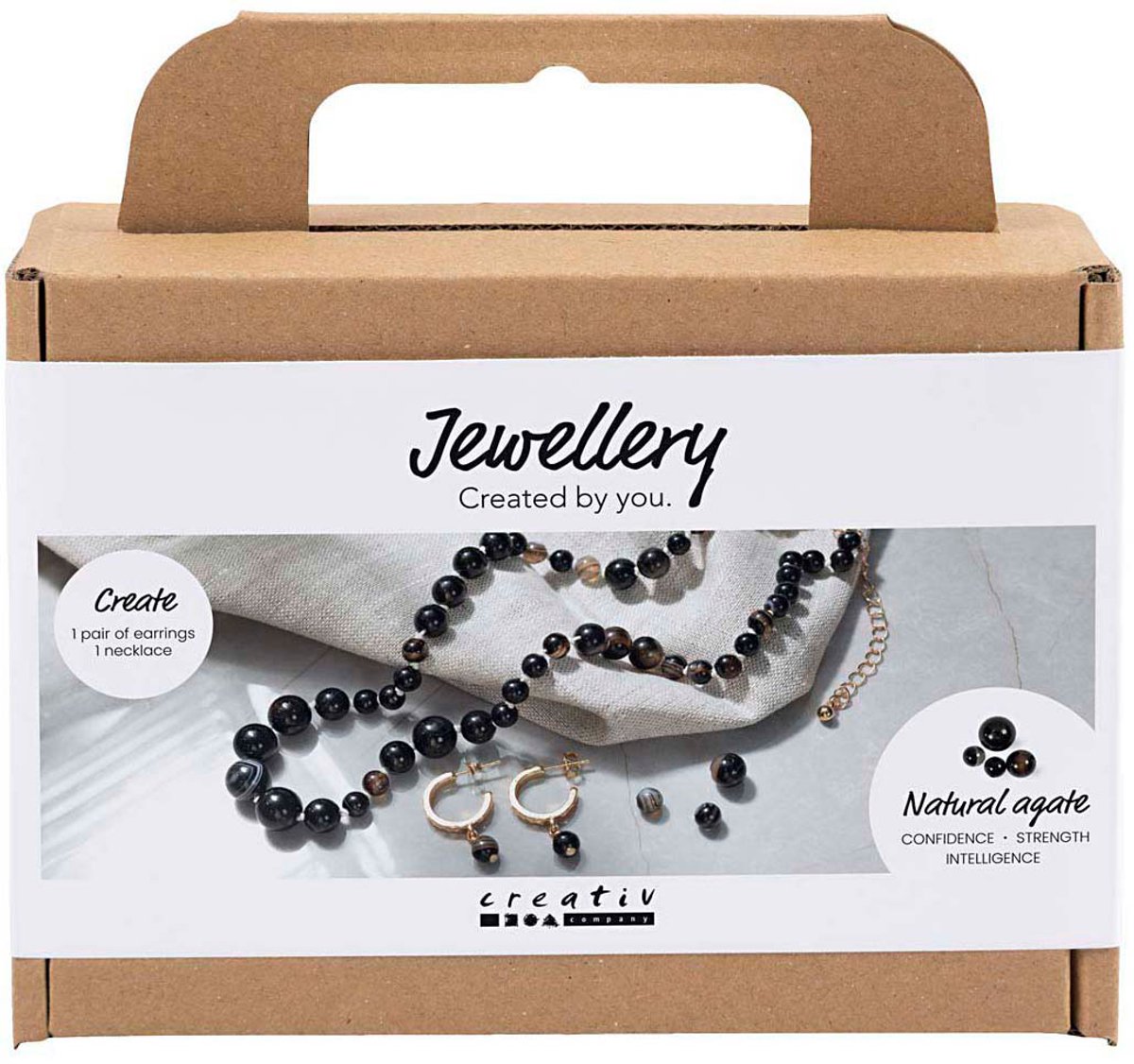 Creativ Company sieraden knutselset halsketting oorbellen zwart wit kralen.