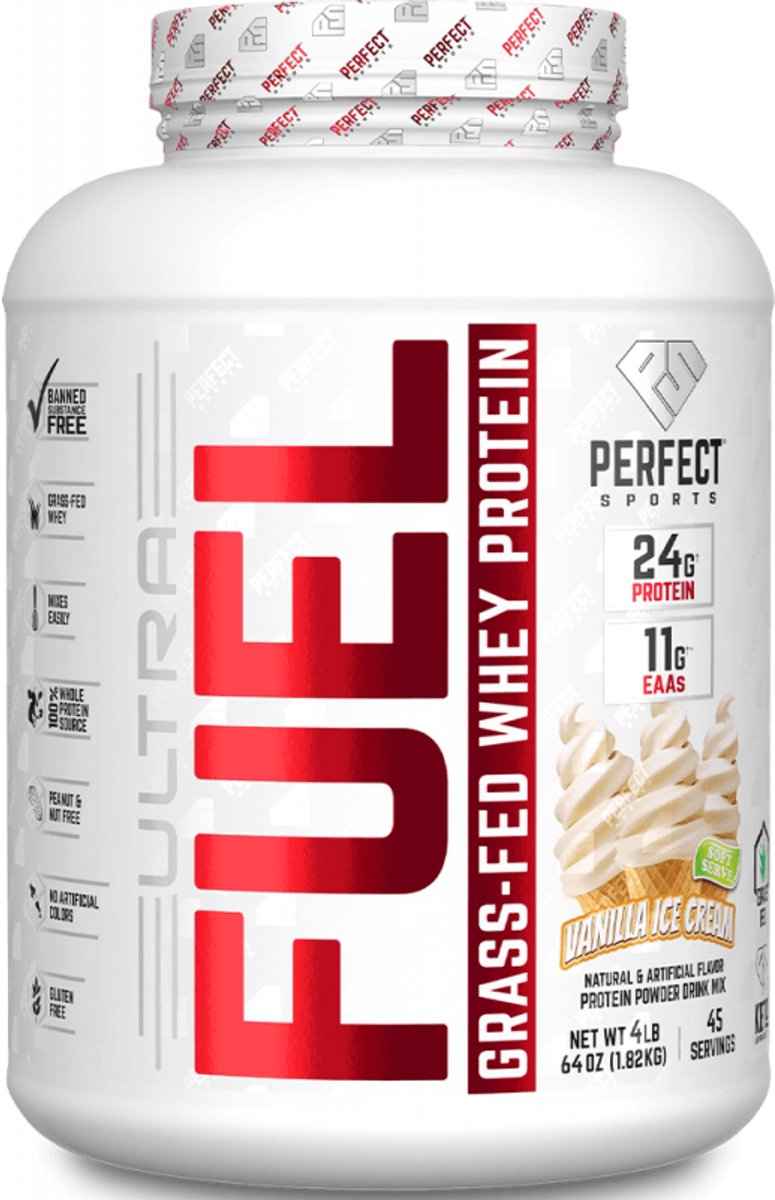 Perfect Sports Ultra Fuel Grass-Fed Whey Protein (4lbs) Vanilla Ice Cream - Eiwitten - Wei-eiwit concentraat