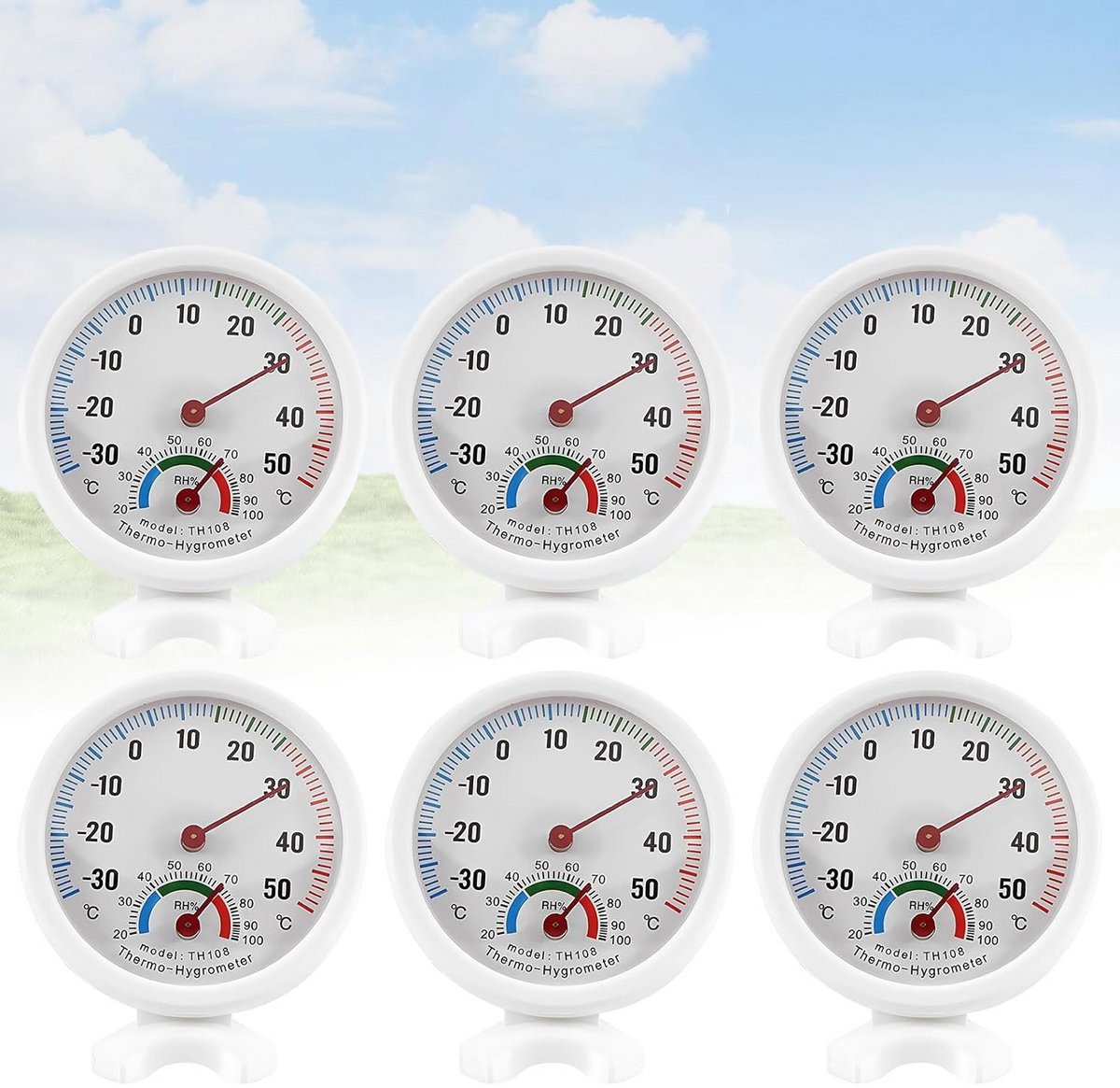 6 Stuks Analoge Thermometer en Hygrometer voor Binnen en Buiten