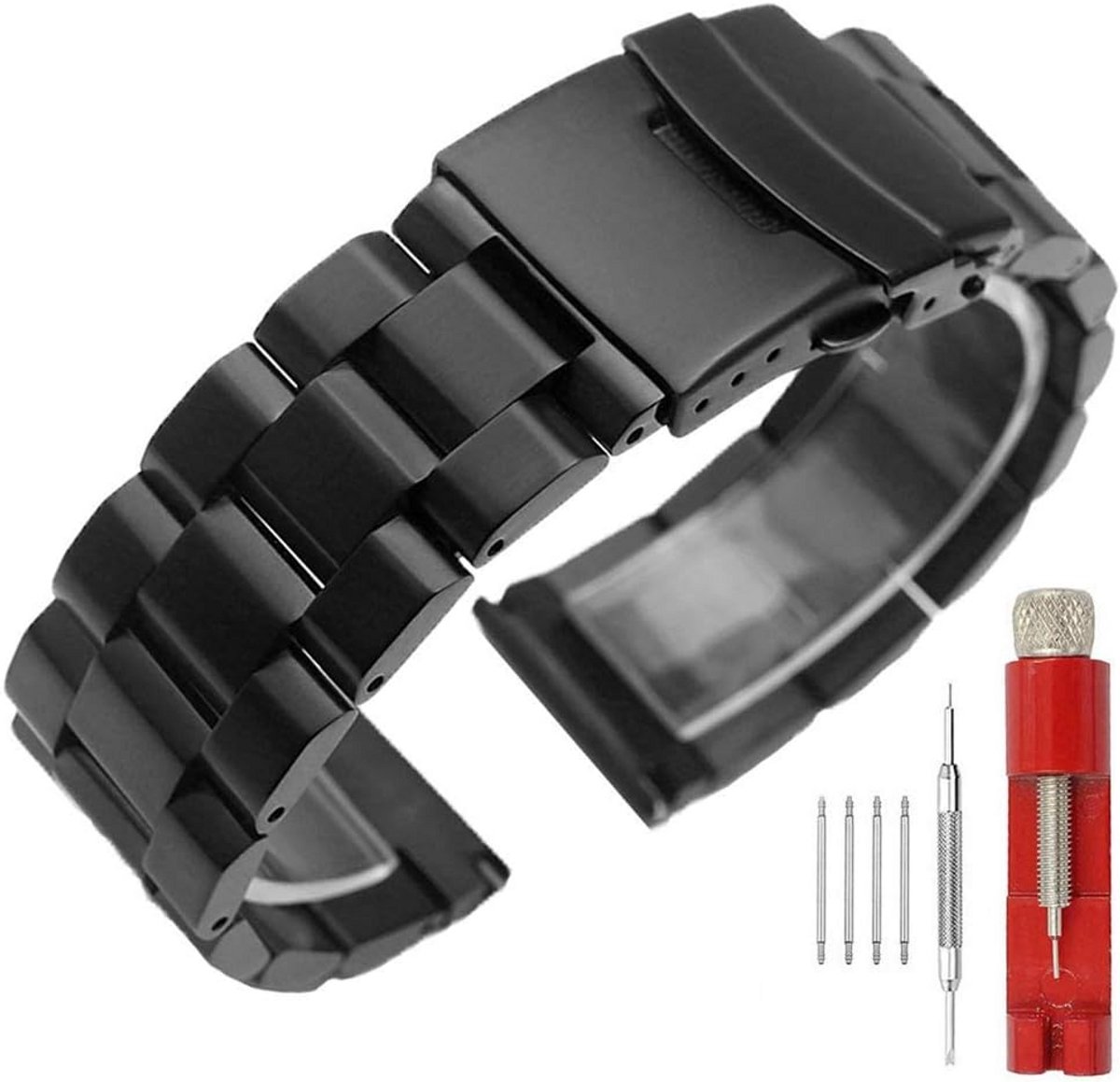 Dubbele Sluiting Horlogeband RVS Geborsteld Metaal Vervangende Armband voor Heren Dames (18-24mm)