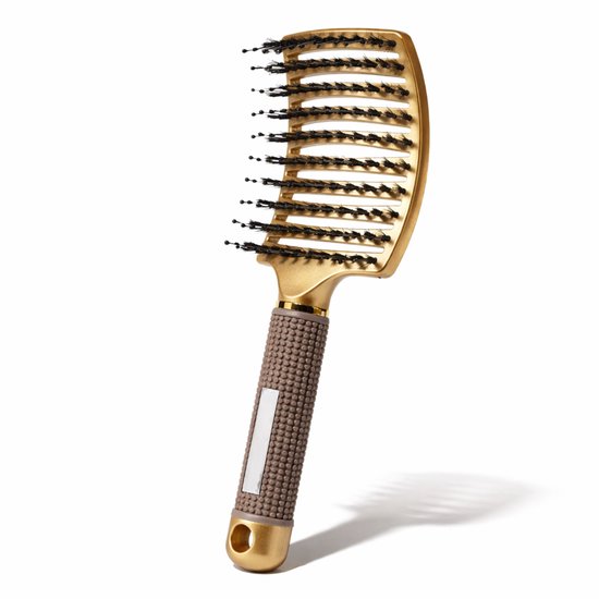 ÉLEVÉA® Haarborstel Antiklit - Curved - Anti Klit Borstel - Detangling brush - Haaraccessoires - Ergonomisch - Haarverzorging - Goud