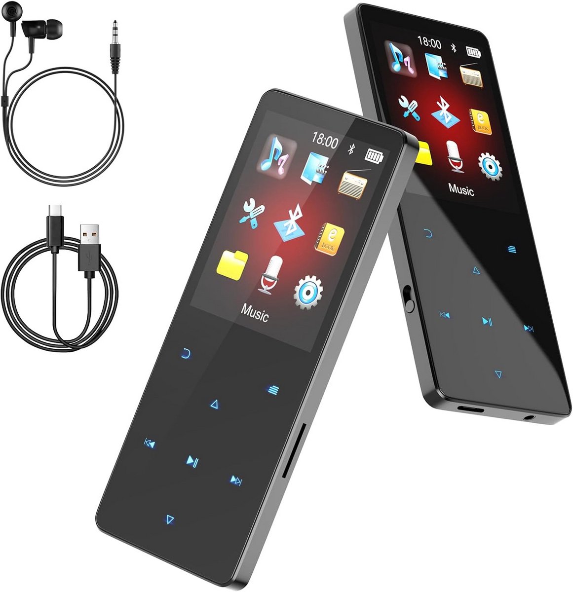 Draagbare MP3 Speler 64GB met Bluetooth 5.3, Koptelefoon, Radio en Speaker