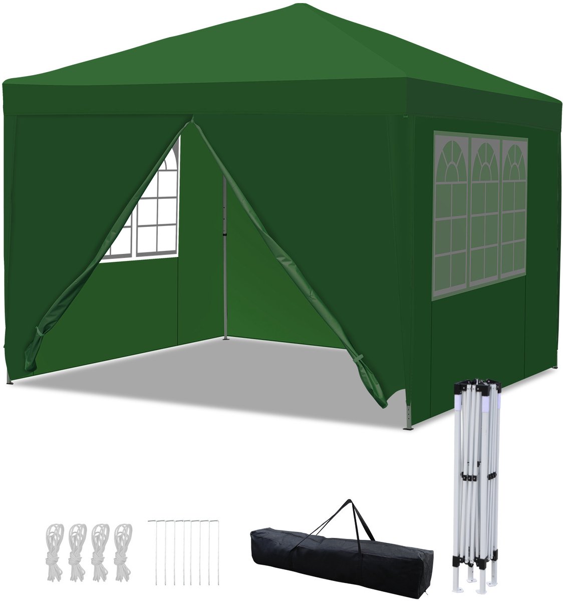 Vouwtent Paviljoen - Partytent Tuintent - Buitenfeest Organiseren - Pop-up Snel Opzetten - 3 x 3 m - Groen