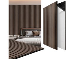Set van 1 halfronde decoratieve akoestische panelen met houten latten, afwerking zwart notenhout