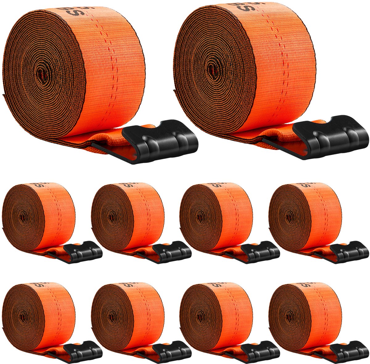 VEVOR Lierbanden, 4 inch X 30 ft Vrachtwagenbanden met Platte Haak, 10 Stuks Heavy-Duty Trailerbanden met Een Breeksterkte van 18.000 lbs, Ladingvastzetbanden, voor Diepladers, Vrachtwagens, Trailers, Boerderijen en Reddingsoperaties