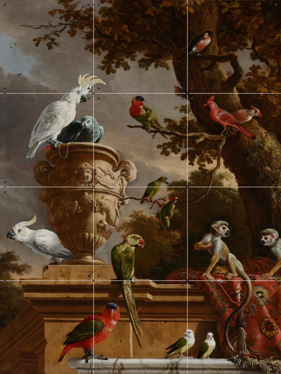 IXXI De Menagerie, Melchior d'Hondecoeter & Rijksmuseum - 60 x 80 cm - Gratis ophangtool - Grote wanddecoratie en posters - Klassiek, Vogels