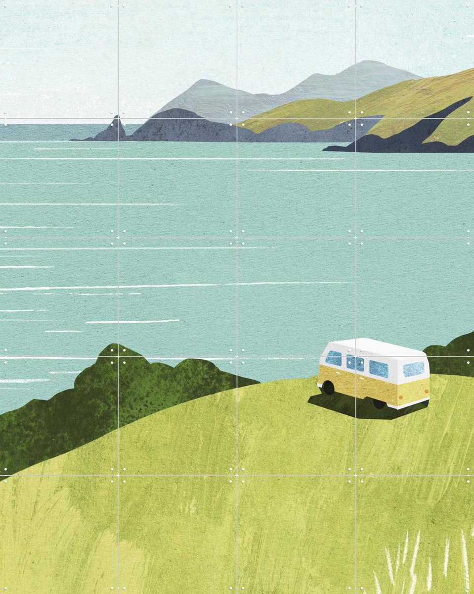 IXXI Van Life, Henry Rivers - 80 x 100 cm - Gratis ophangtool - Grote wanddecoratie en posters - Illustraties, Kleurrijk, Zomer, Natuur, Landschappen