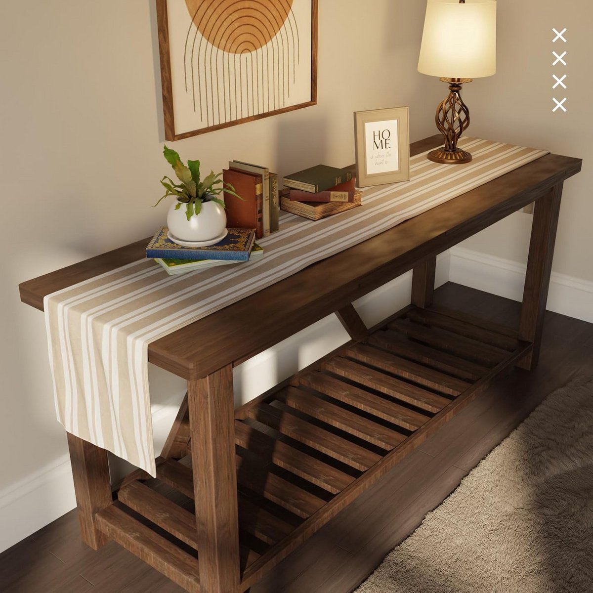 Grote Beige Tafelloper 264 cm Katoen voor 8 Persoons Eettafel - Wasbaar