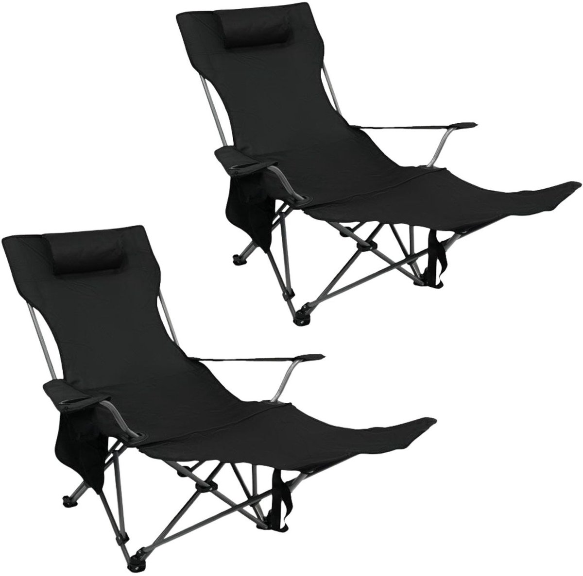 Coemo 2-delige set ligstoel draagbare campingstoel, inklapbaar, bekerhouder, tas - Zwart
