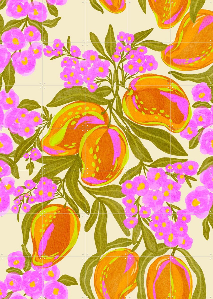 IXXI Tropical Theme With Lush Mangoes And Flowers, Nikita Jariwala & Various - 100 x 140 cm - Gratis ophangtool - Grote wanddecoratie en posters -