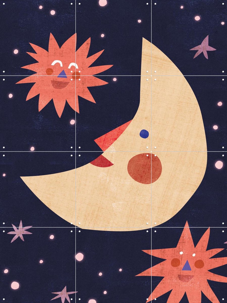 IXXI Moon & Stars, Lotte Dirks - 60 x 80 cm - Gratis ophangtool - Grote wanddecoratie en posters - Illustraties, Grafisch Ontwerp, Cartoonesk, Speels