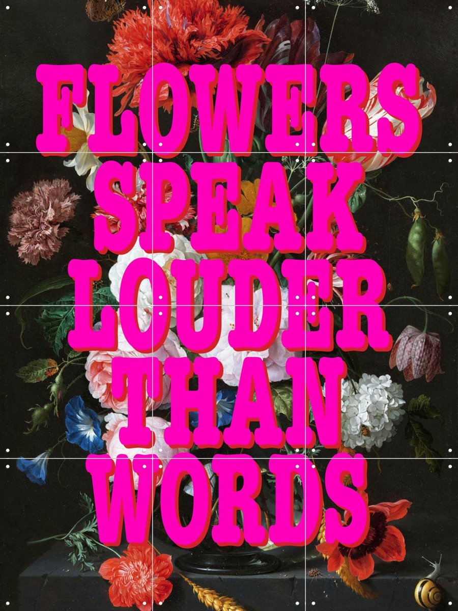 IXXI Flowers Speak Louder, Studio Turbo - 60 x 80 cm - Gratis ophangtool - Grote wanddecoratie en posters - Pop art, Kleurrijk, Typografie, Woonkamer